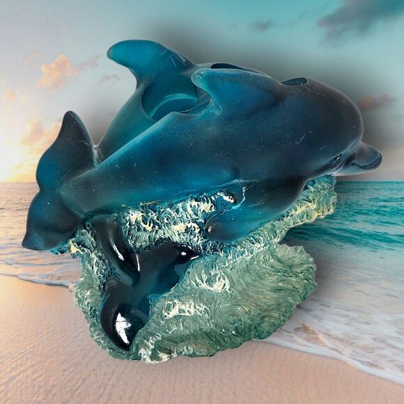 Y2K Jump for Joy Dolphin Toothbrush Holder 2000 Allure Ocean Wave Blue Resin - Picture 4 of 10